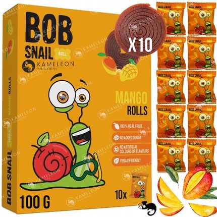 Bob Snail Eco Snack Wielopak 10 Pojedynczych Ślimaków Przekąska Mango Bez Dodatku Cukru Glutenu X 10g - zdjęcie 5