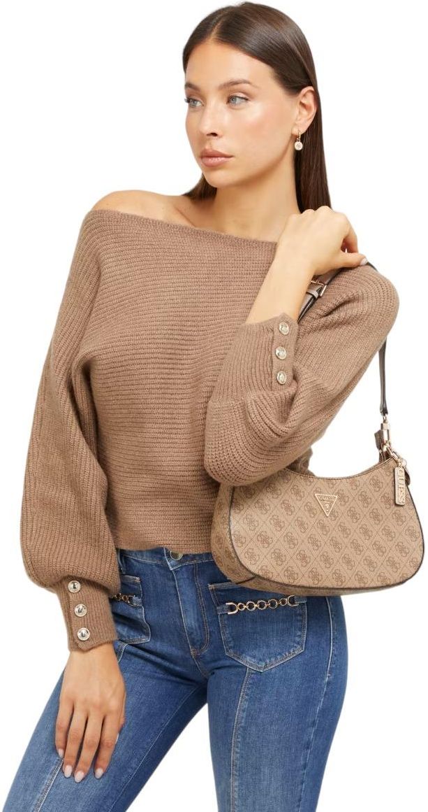 Guess Torebka Damska Noelle Top Zip Shoulder Bag Latte Hwbg Ltl