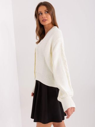 Sweter rozpinany oversize na guziki ecru Rue Paris - zdjęcie 4