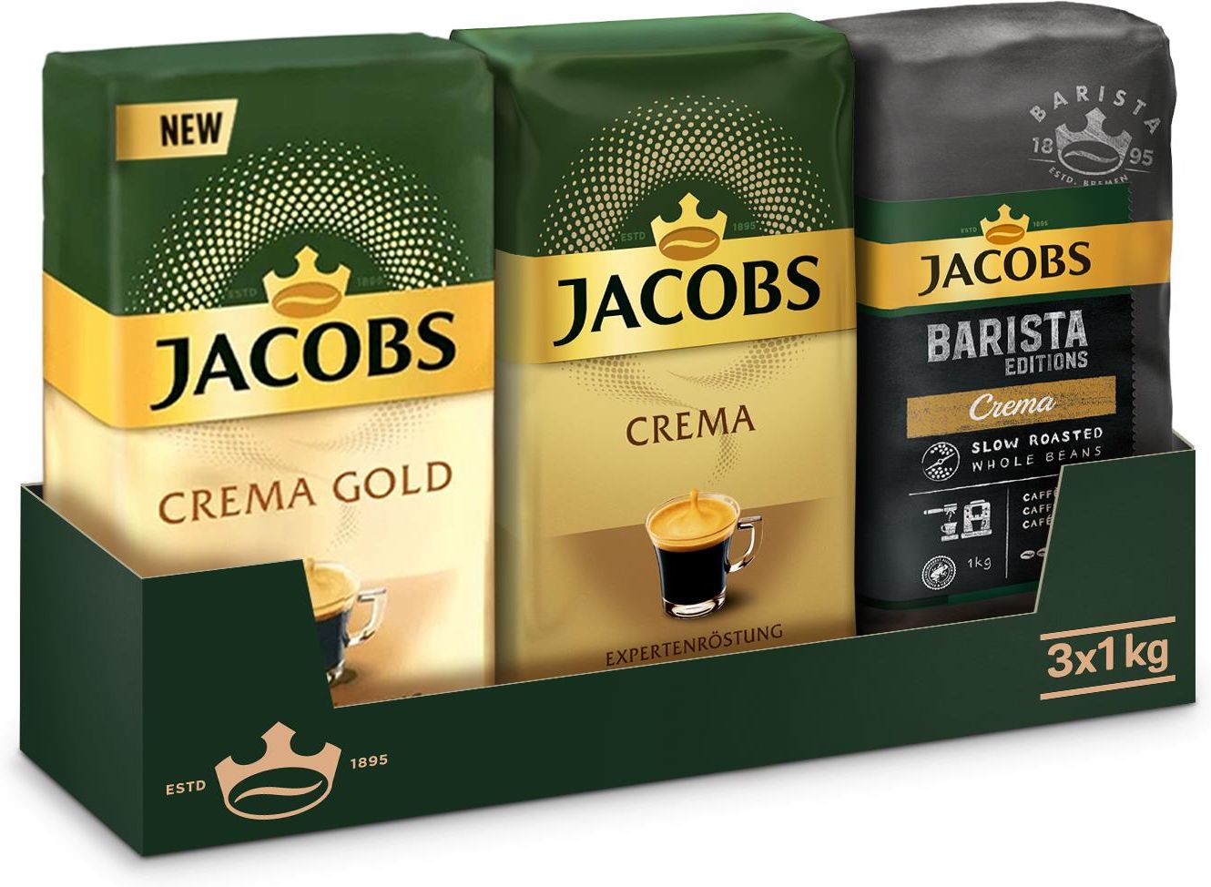 Kawa Jacobs Zestaw Mix 3X1kg Kawy Ziarnistej Crema Gold Crema Barista