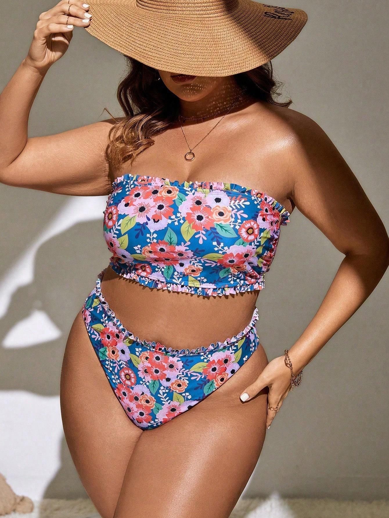 Wi Zanie Falbana L Nf Shein Komplet Bikini Print Ceny I Opinie