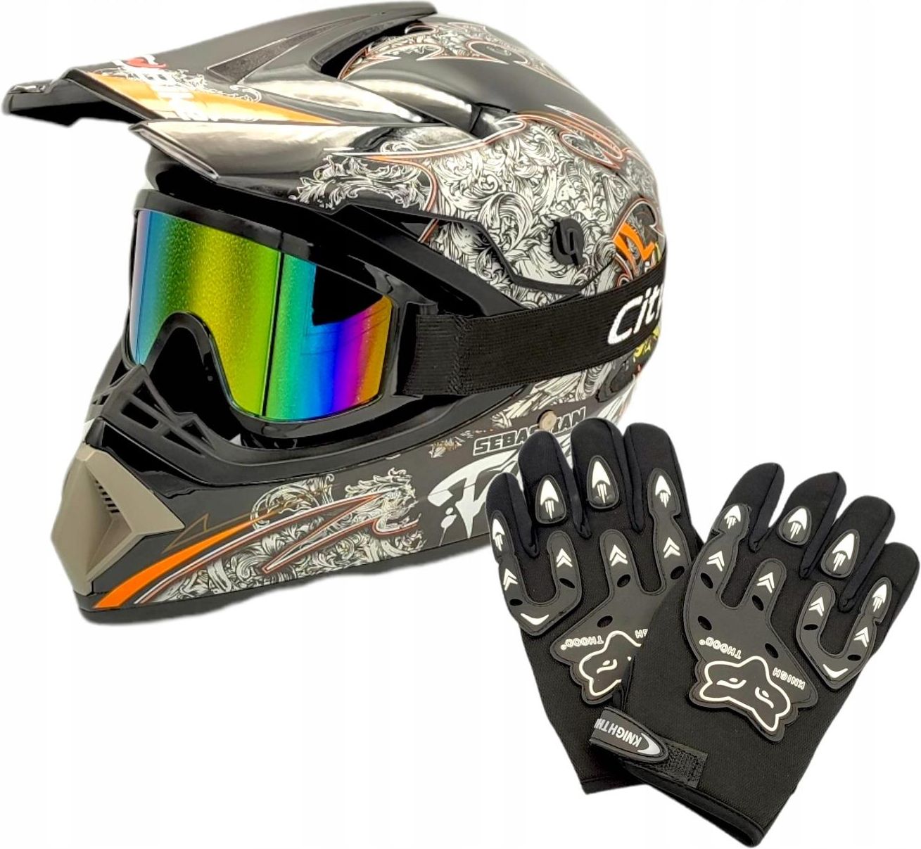 Kask motocyklowy City Bike Crossowy Na Crossa Enduro Quad Atv Rękawice