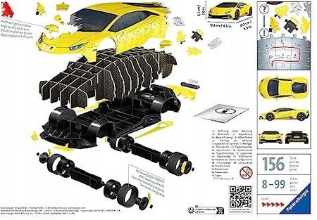 Ravensburger Puzzle 3D Lamborghini Huracán Evo Żółte 108El. - zdjęcie 3