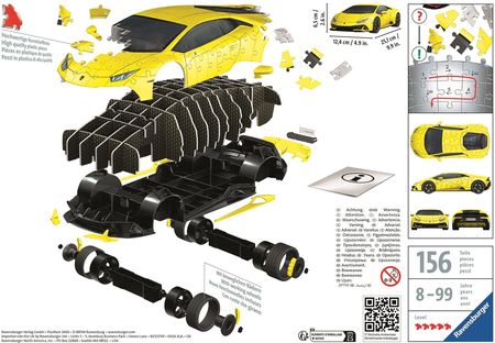 Ravensburger Puzzle 3D Lamborghini Huracán Evo Żółte 108El. - zdjęcie 6
