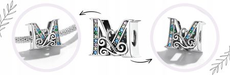 Zesrebra Charms Litera M S925 Cyrkonie srebro beads Kolor - zdjęcie 5