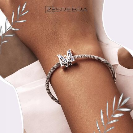 Zesrebra Charms Litera M S925 Cyrkonie srebro beads Kolor - zdjęcie 3