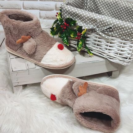 Ciepłe wysokie kapcie damskie Renifery 40-41 Khaki - zdjęcie 3