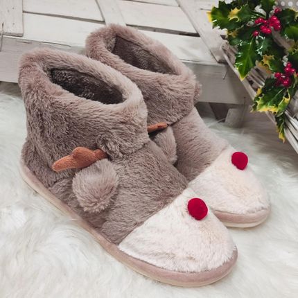 Ciepłe wysokie kapcie damskie Renifery 40-41 Khaki - zdjęcie 2