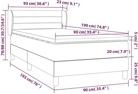 Vidaxl Łóżko Kontynentalne Z Materacem Kremowe Tkanina 90X190 Cm 3126290 - zdjęcie 3