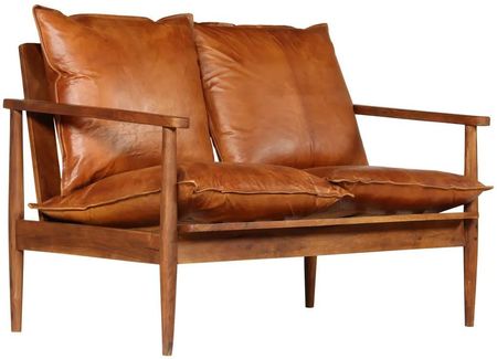 Vidaxl 2 Osobowa Sofa Z Prawdziwej Skóry I Drewna Akacjowego Brązowa 246482 - zdjęcie 3