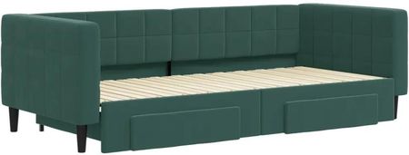 Vidaxl Sofa Rozsuwana Z Szufladami Ciemnozielona 90X200 Cm Aksamit 3196741 - zdjęcie 2