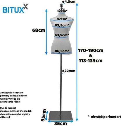 Bituxx Manekin Krawiecki Niebieski Do Sklepu Witryn Regulacja Wysokości Tors Bituxx - zdjęcie 2