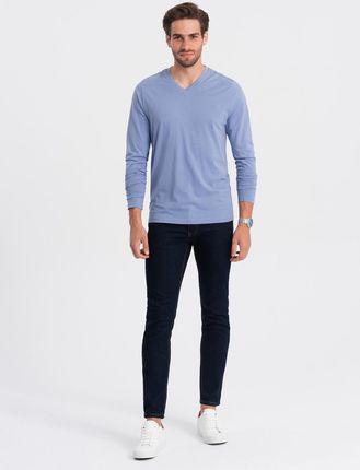 Koszulka męska Longsleeve bez nadruku V-neck jasnonieb V9 OM-LSBL-0108 L - zdjęcie 4