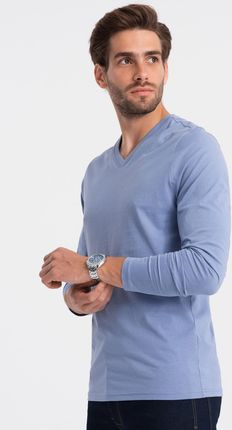 Koszulka męska Longsleeve bez nadruku V-neck jasnonieb V9 OM-LSBL-0108 L - zdjęcie 3