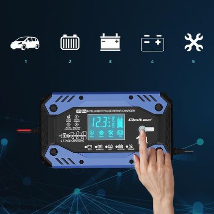 Qoltec STD AGM GEL LiFePO4 prostownik 12-24V 10A - zdjęcie 2