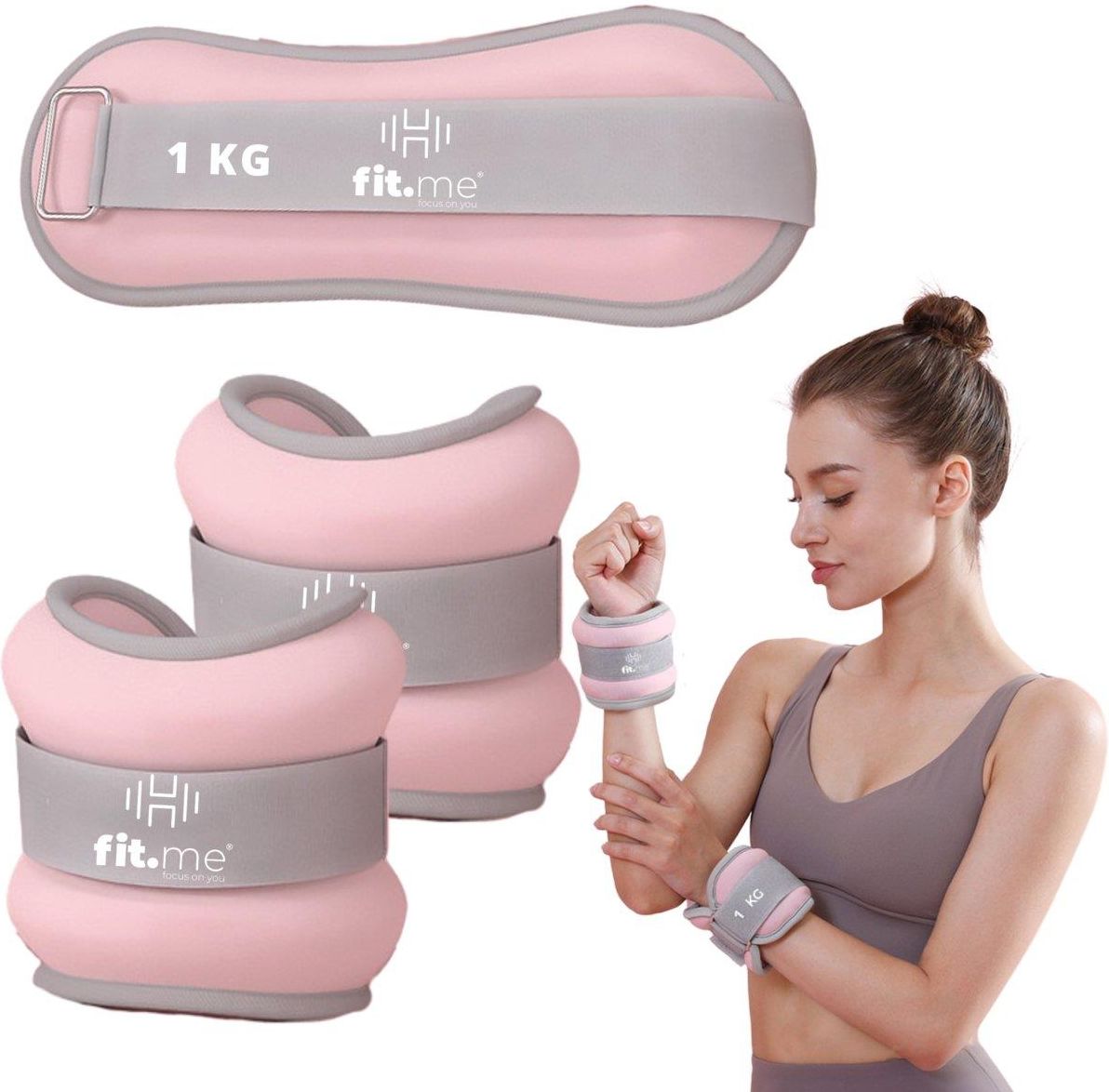 Zdjęcie Fit Me Obciążniki Ciężarki Na Kostki Nadgarstki Ręce Nogi 2X1Kg Różowe - Wojkowice