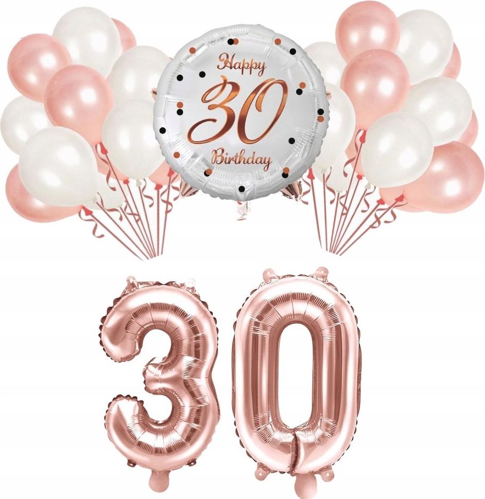 Zestaw Balony 30 Urodziny Rose Gold Perłowe Różowe Złoto Happy Birthday