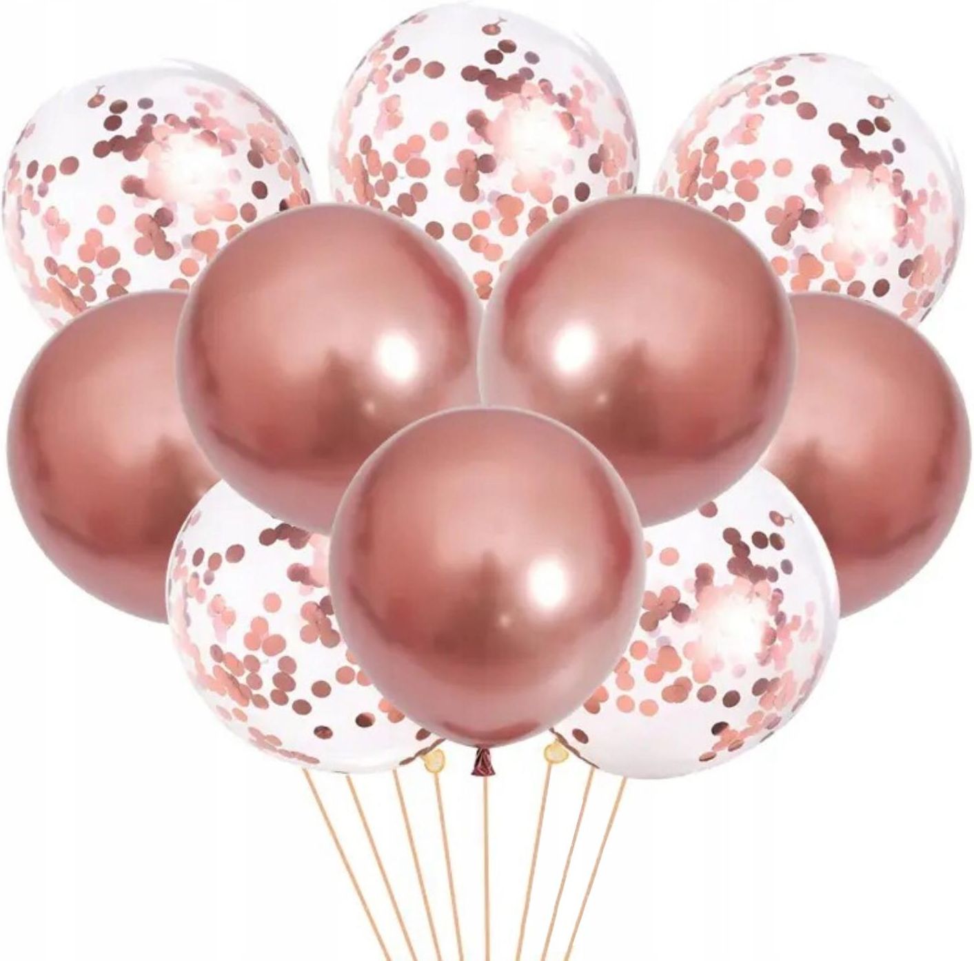 Balony Konfetti Rose Gold Duże Dekoracje Urodziny Ślub Wesele Zestaw 10