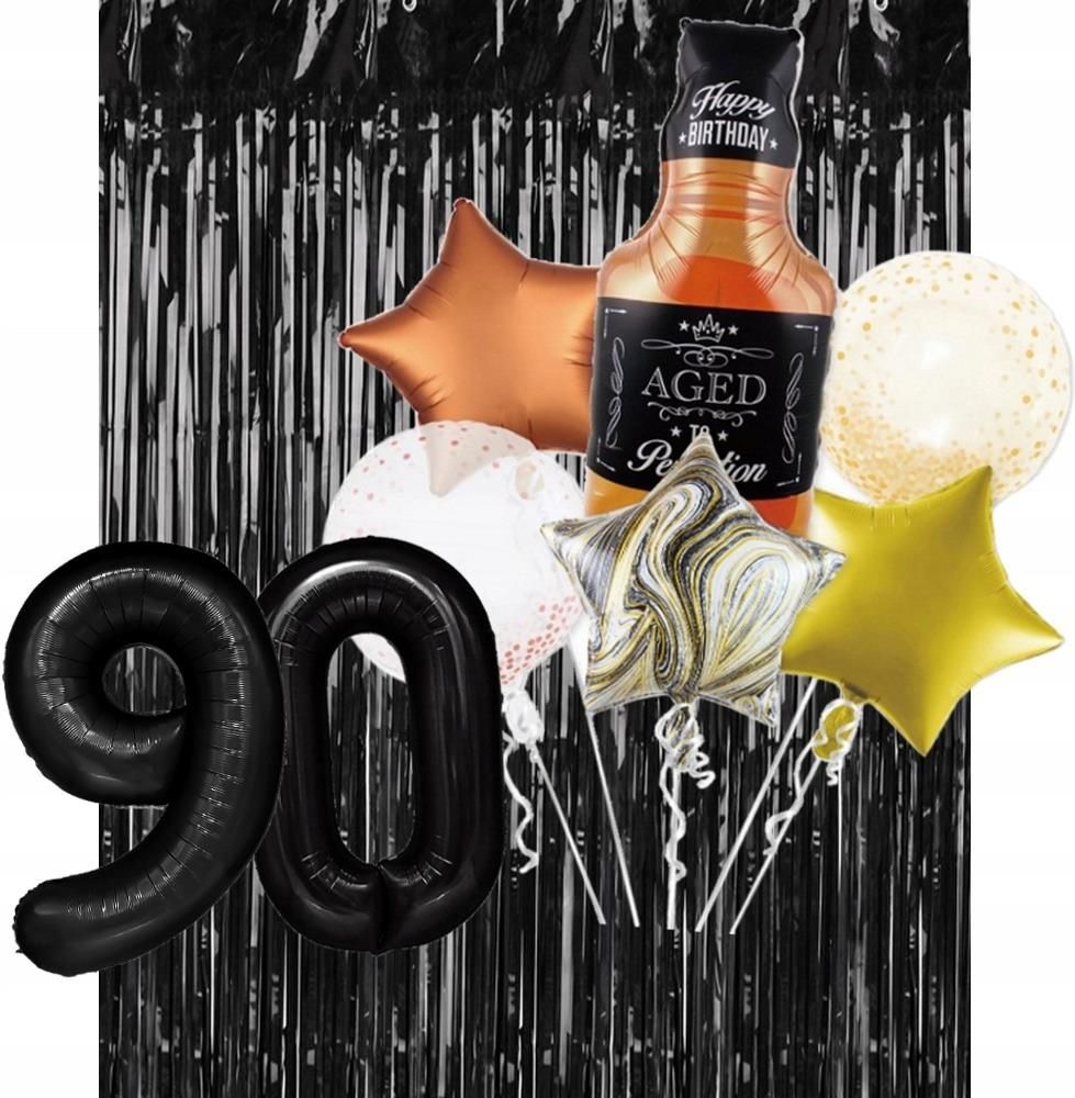 Zestaw 90 Urodziny Balon Jack Daniels Whisky Kurtyna Cyfra 100 Cm