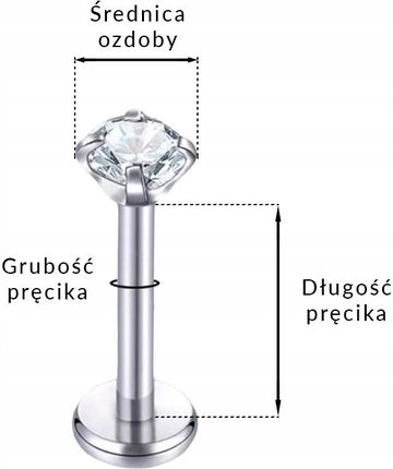 Piercing Helix Tytanowy Labret z cyrkonią 1,2/8/4 - zdjęcie 4