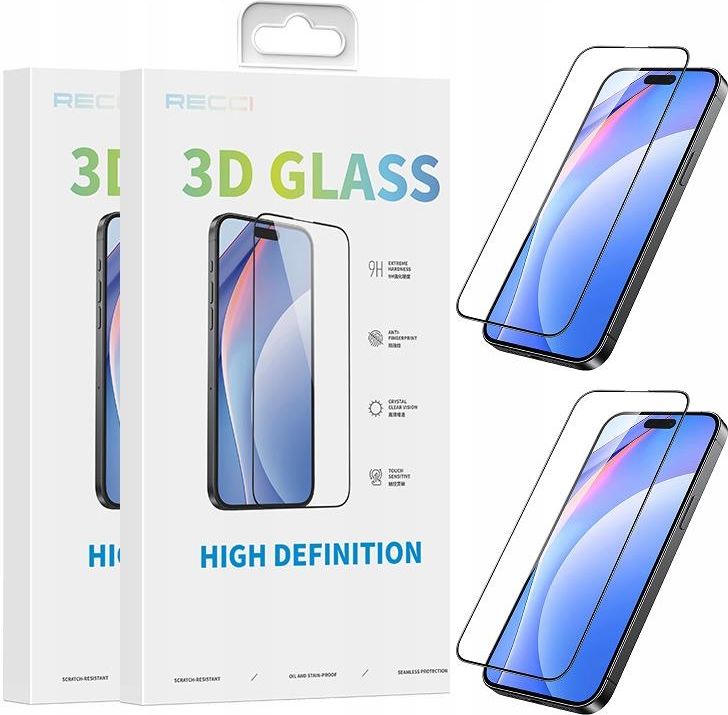 Recci 2X Pełne Szkło Hartowane 3D 9H Do Iphone 15 Pro Na Cały Ekran