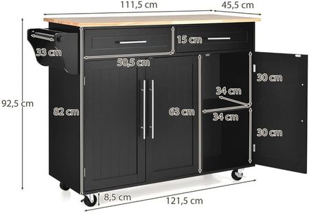 Costway Wyspa Kuchenna Na Kółkach Z Szufladami I Szafkami (KC54771BK+) - zdjęcie 4