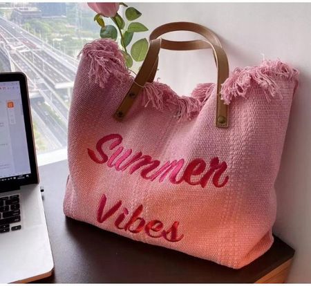 TORBA PLAŻOWA BOHO Z frędzlami róż TP11R - zdjęcie 2