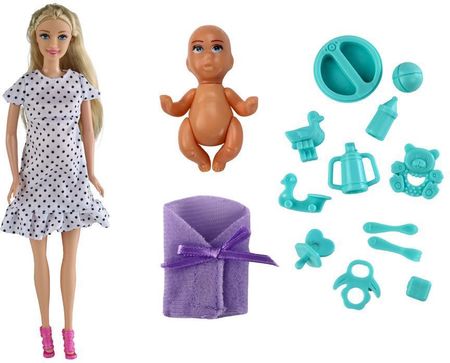 Leantoys Lalka W Ciąży Biała Sukienka Z Akcesoriami - zdjęcie 2