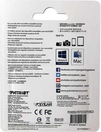 Patriot Memory Patriot EP Pro Micro SDXC 1TB 90/80 MB/s A1 V30 U3 Class10 - zdjęcie 2