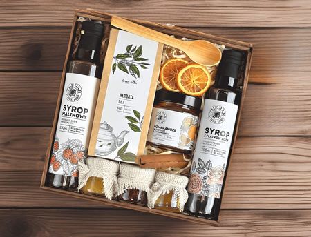 Green Touch Kosz Prezentowy Duży Zestaw Na Prezent Herbata Syropy Owoce Miód Konfitury - zdjęcie 3