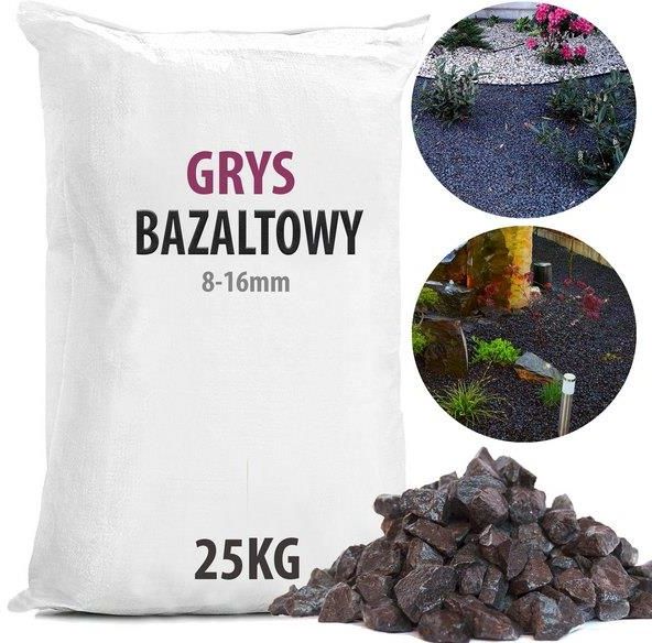 Grys Ogrodowy Ozdobny Czarny Bazalt 8 16mm 25kg Czarny Żwirek Kamień Do