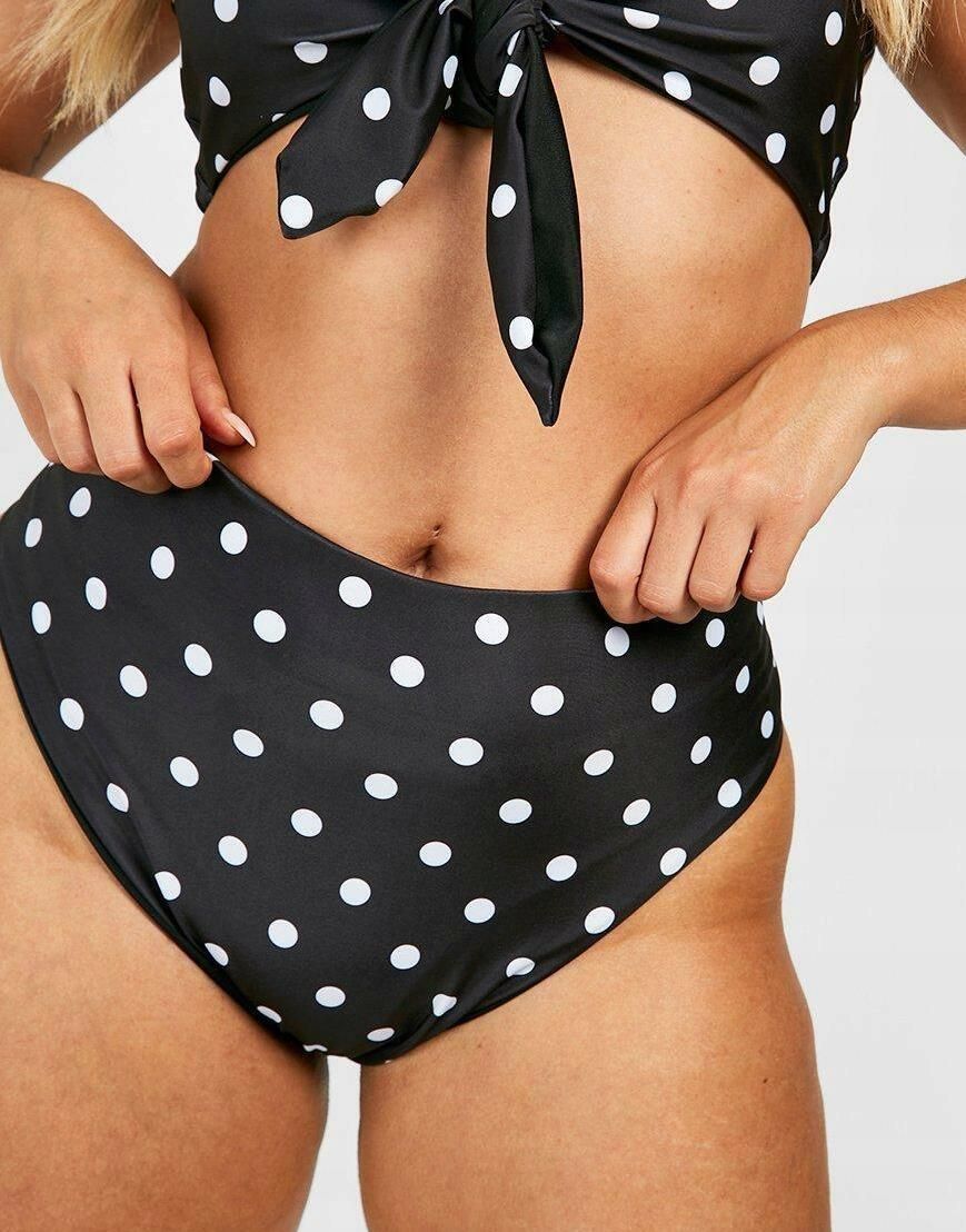 Boohoo Czarny Dół Od Bikini Groszki Wysoki Stan S4L NG2 48 Ceny i