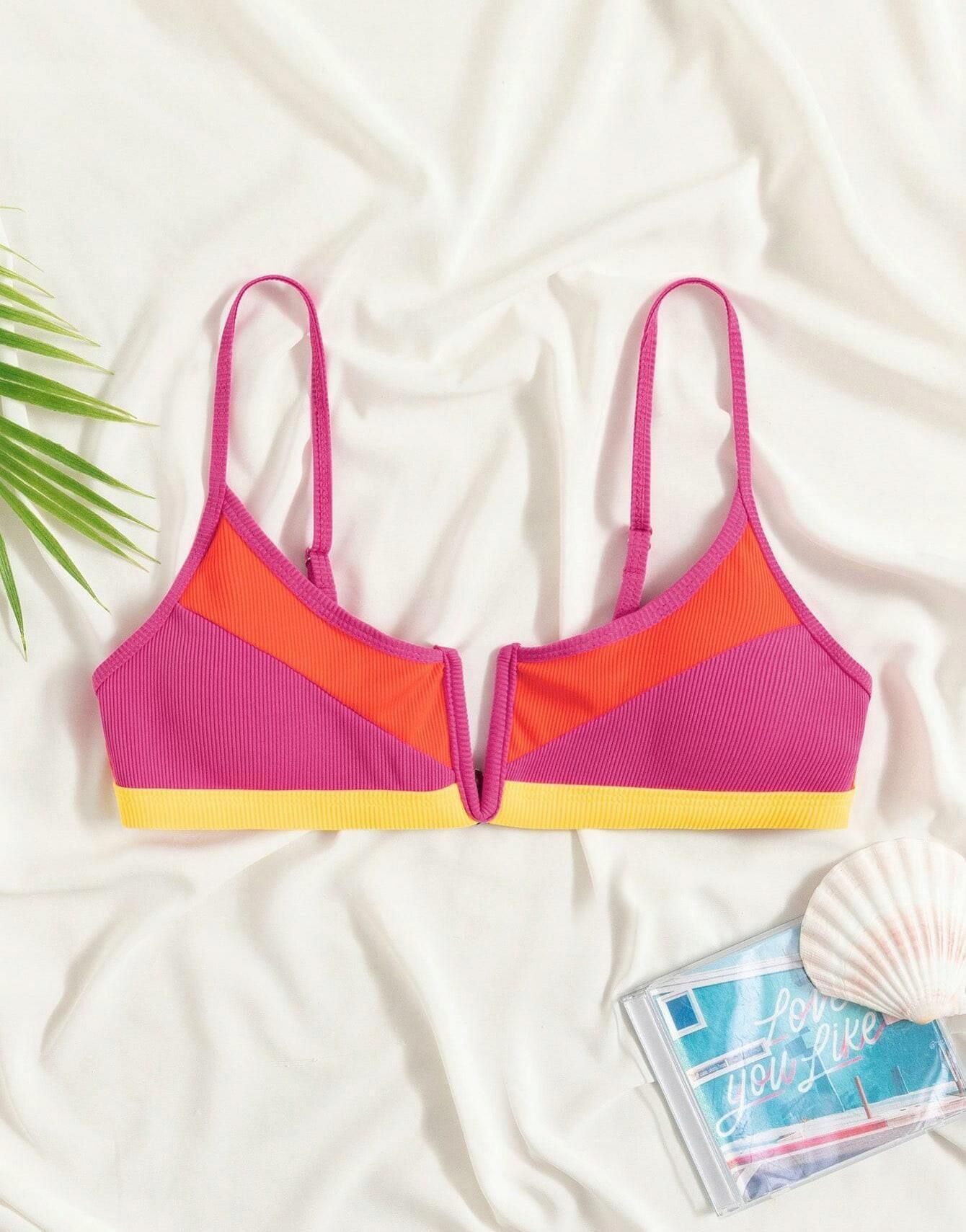 Shein Góra Od Bikini Prążki Ramiączka Neon Kontrast Lnr NF9 M Ceny i