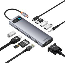 Zdjęcie Baseus HUB USB Hub 11w1 StarJoy Metal Glam Series, USB-C do HDMI +VGA + 3 x USB 3.0 + USB 2.0+USB-C PD + RJ45 + SD/TF +3,5mm (B0003070981100) - Ciechanowiec