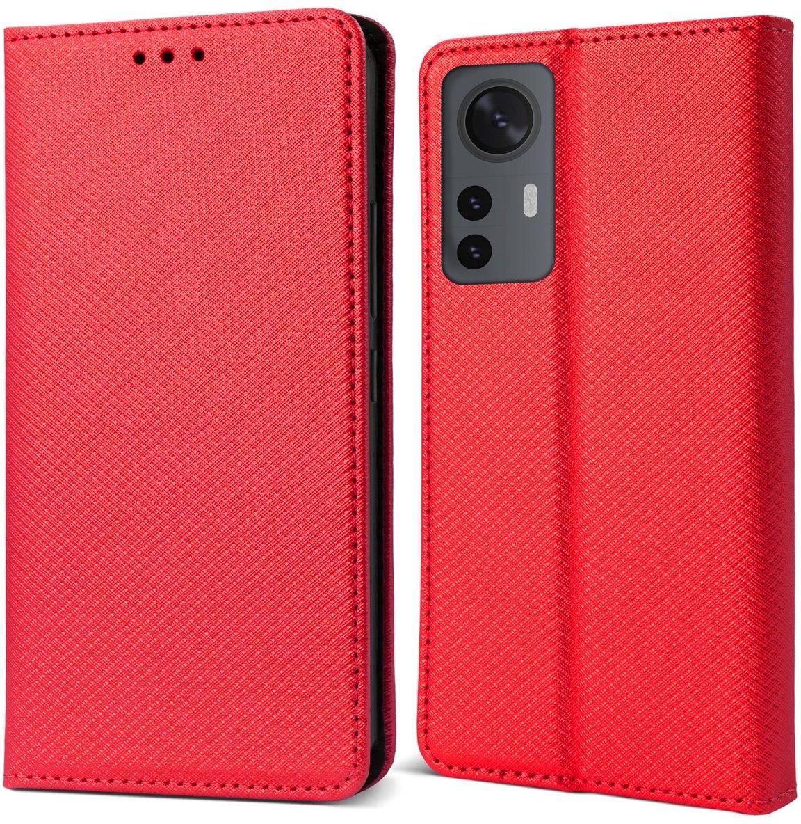 Moozy Etui Z Klapką Do Xiaomi 12 I 12X Czerwone Inteligentne