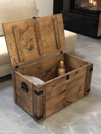 Weeco Rustykalna Skrzynia Z Drewna Na Kołach 80x47x45cm Kufer Drewniany Z Metalowymi Elementami - zdjęcie 4