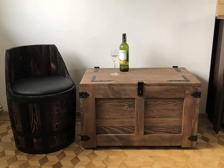 Weeco Rustykalna Skrzynia Z Drewna Na Kołach 80x47x45cm Kufer Drewniany Z Metalowymi Elementami - zdjęcie 3