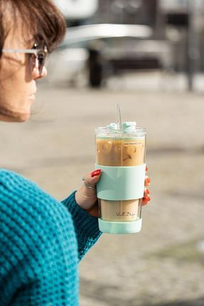 Vialli Design Kubek Termiczny Szklany Ze Słomką 600ml Miętowy Fuori - zdjęcie 3