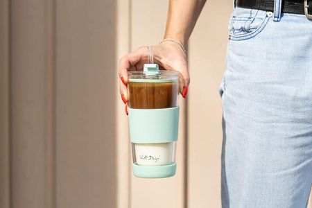 Vialli Design Kubek Termiczny Szklany Ze Słomką 600ml Miętowy Fuori - zdjęcie 2