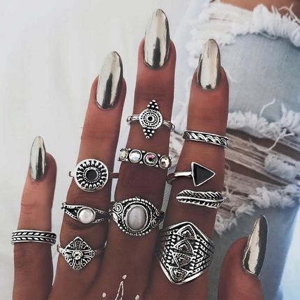 Srebrny Zestaw Pierścionków Retro Punk Boho 95 - zdjęcie 3