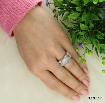 Diament Srebrny Pierścionek Damski 925 Biała Ceramika Rozmiar 11 - zdjęcie 2