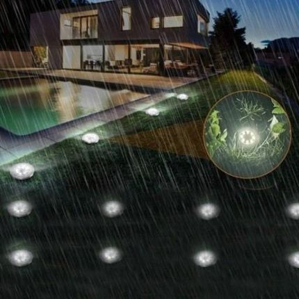 Lampa Solarna Ogrodowa Lampki Led Gruntowe Dysk Czujnik Zmierzchu 4 Dyski - zdjęcie 3