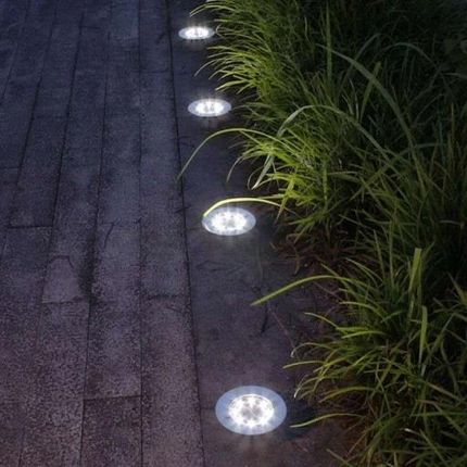 Lampa Solarna Ogrodowa Lampki Led Gruntowe Dysk Czujnik Zmierzchu 4 Dyski - zdjęcie 2
