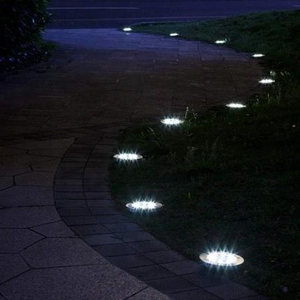 Lampa Solarna Ogrodowa Lampki Led Gruntowe Dysk Czujnik Zmierzchu 4 Dyski - zdjęcie 5