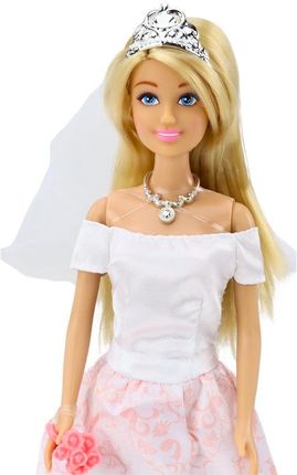 Lean Toys Lalka W Sukni Ślubnej Panna Młoda Biała Suknia Welon Kwiaty - zdjęcie 4