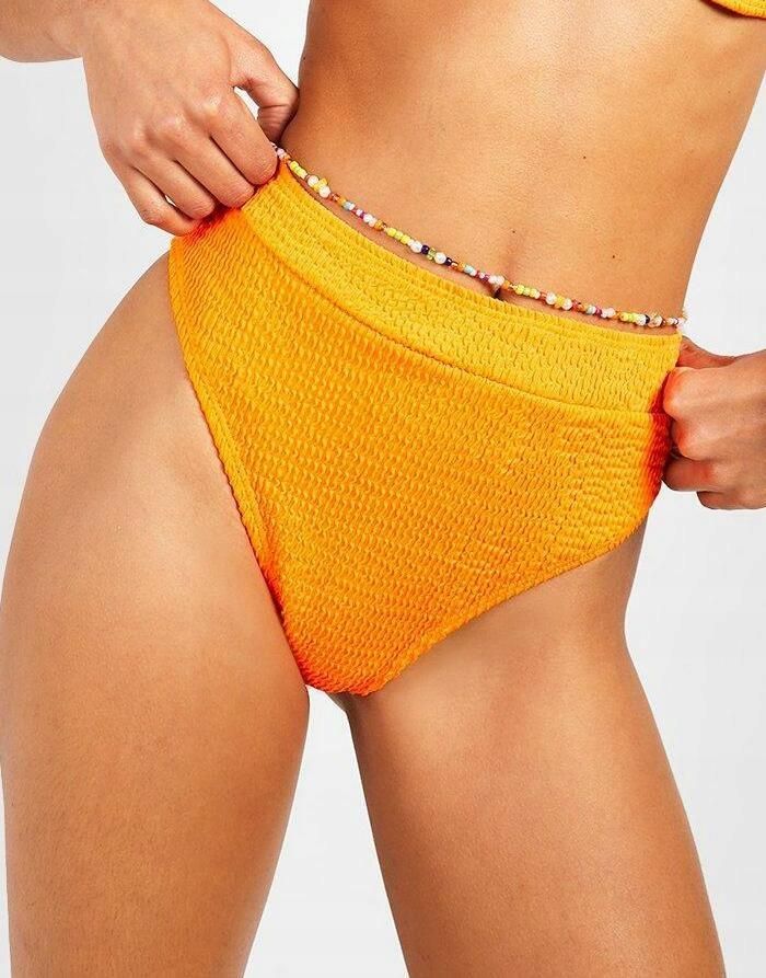 Boohoo Pomara Czowy D Bikini Wysoki Stan Marszczenia Neon Iin Ng L