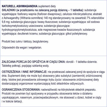 Naturell Ashwagandha 120 sztuk - zdjęcie 6