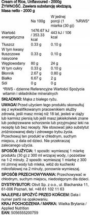 Applied Nutrition Cream Of Rice Kaszka Błyskawiczna 2Kg - zdjęcie 2