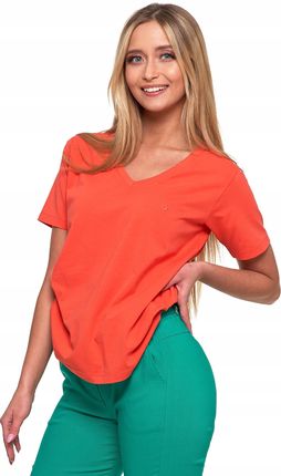 Koszulka T-shirt Damski Krótki Rękaw Bawełna Premium Dekolt V Moraj R.xl - zdjęcie 2
