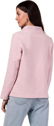 B268 Bluza z Wysokim Kołnierzem - Pudrowa S (36) pudrowy róż - zdjęcie 2